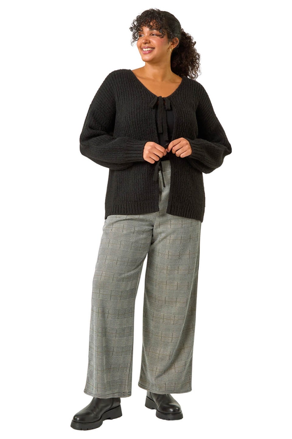 Roman Black Curve Bow Detail Knit Cardigan