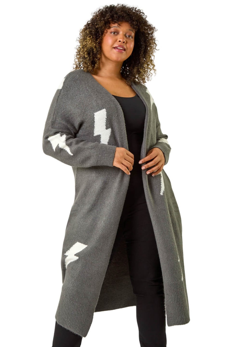 Roman Grey Curve Printed Longline Cardigan