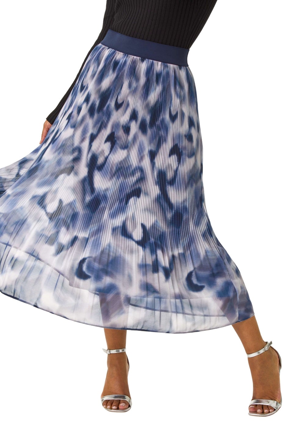 Roman Grey Petite Abstract Crystal Pleated Skirt
