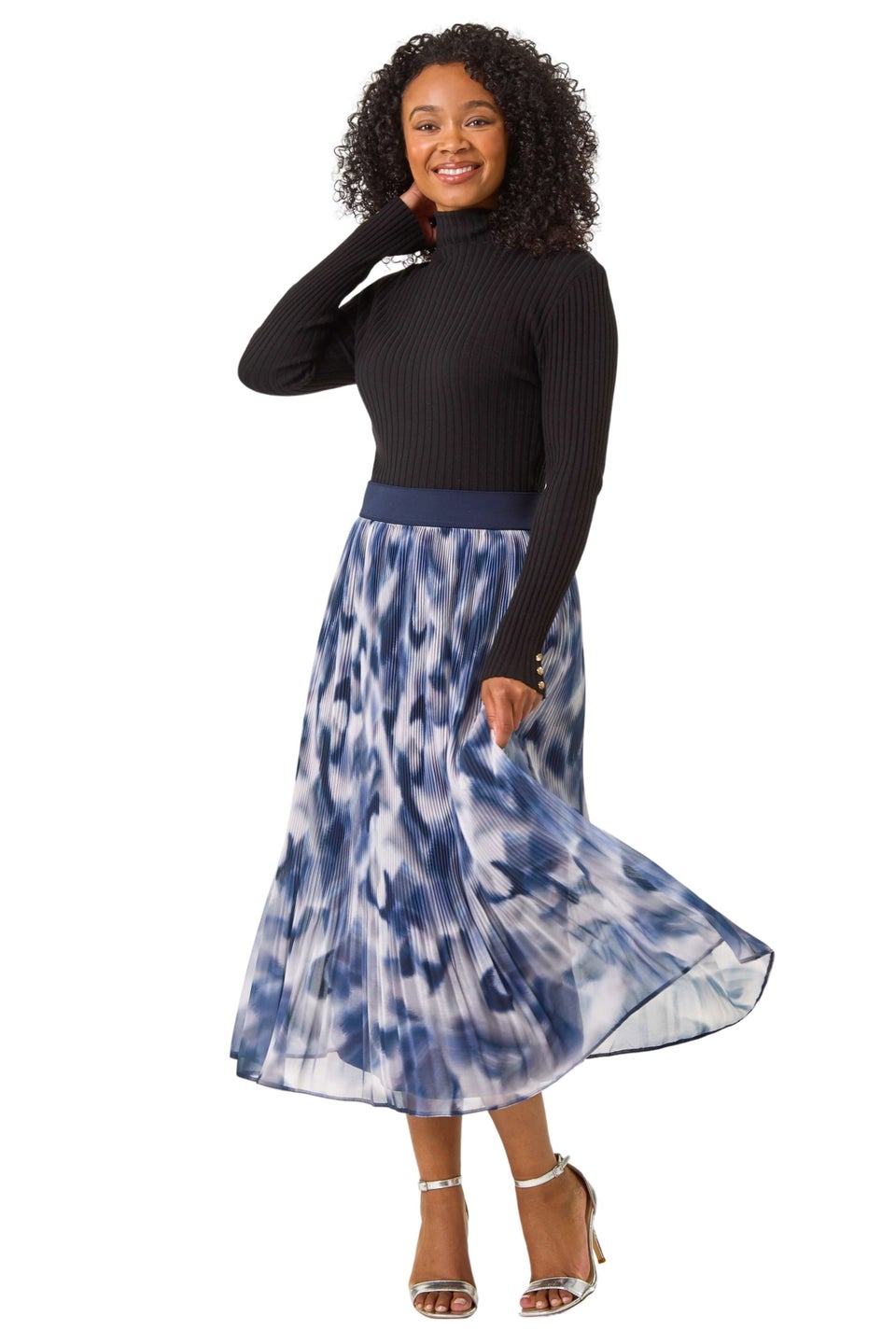 Roman Grey Petite Abstract Crystal Pleated Skirt