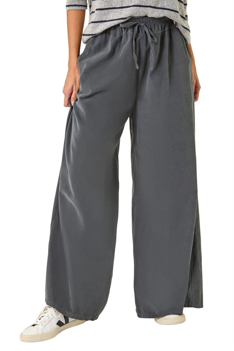 Roman Charcoal Baby Cord Wide Leg Trousers