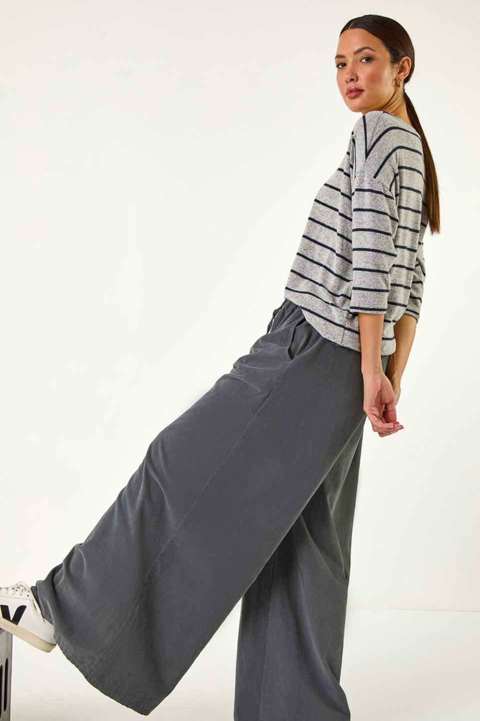 Roman Charcoal Baby Cord Wide Leg Trousers