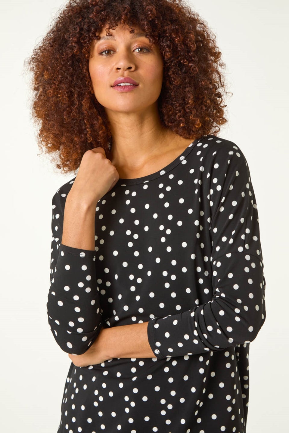 Roman Black Spot Print Drop Shoulder Top