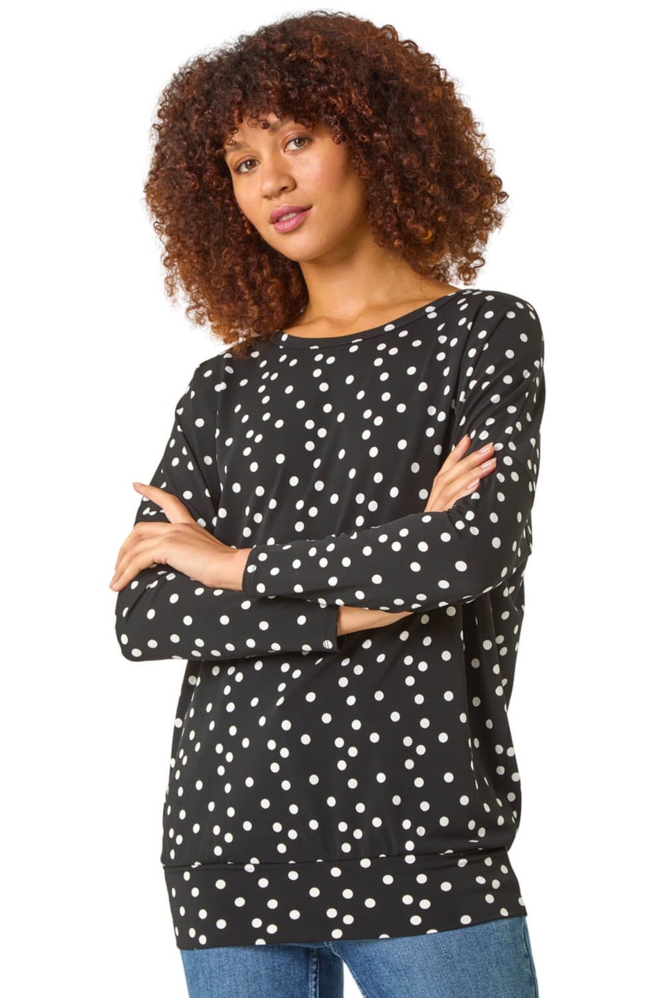 Roman Black Spot Print Drop Shoulder Top