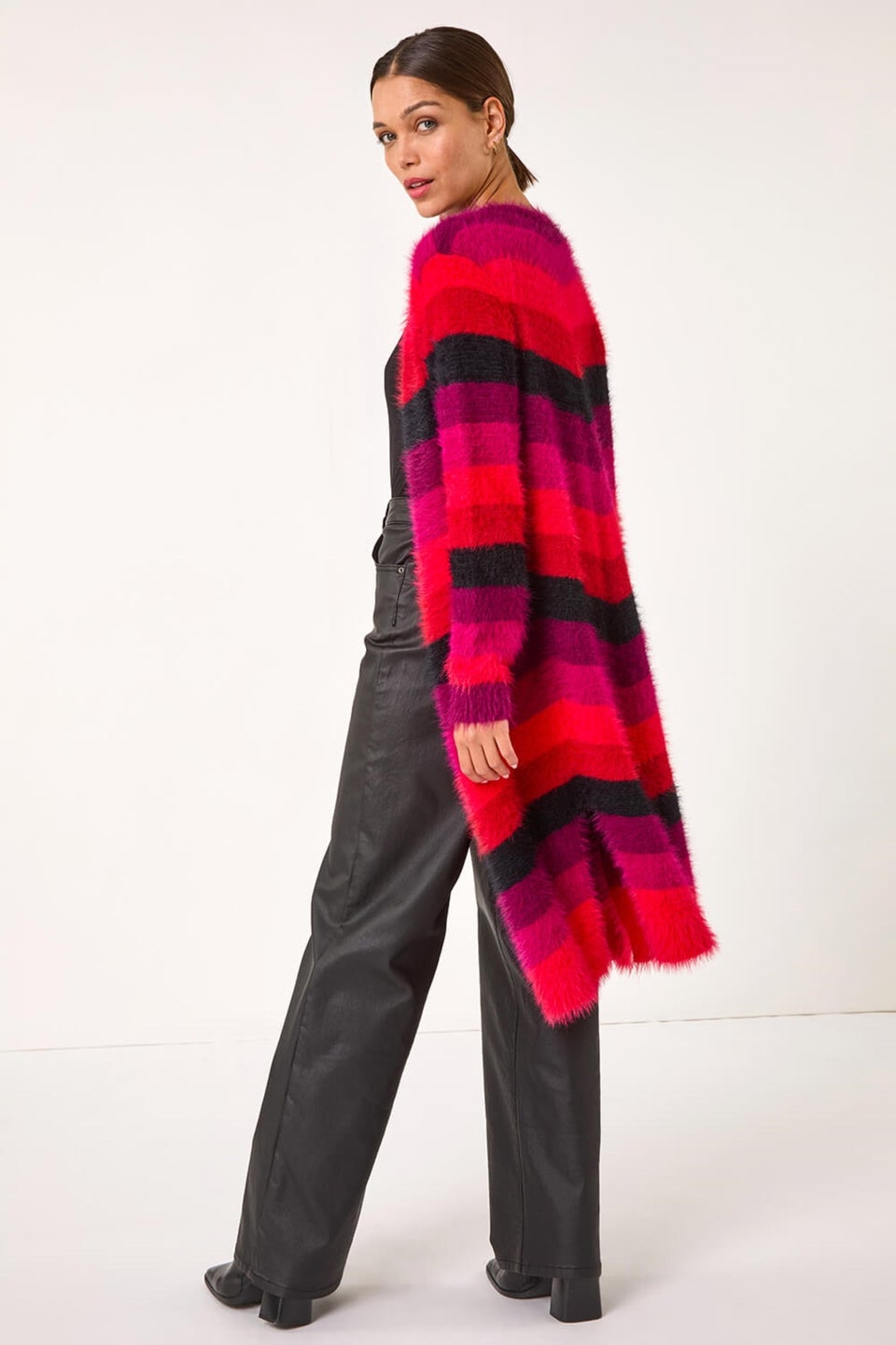 Roman Red Chevy Eyelash Knit Cardigan