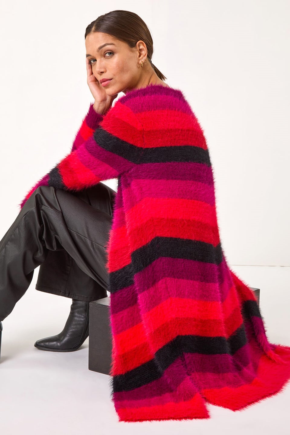 Roman Red Chevy Eyelash Knit Cardigan