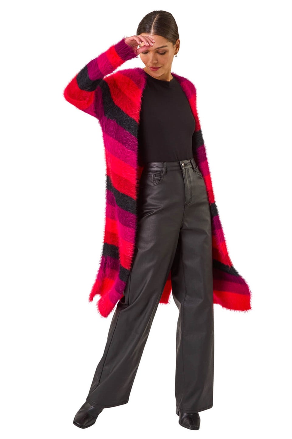 Roman Red Chevy Eyelash Knit Cardigan