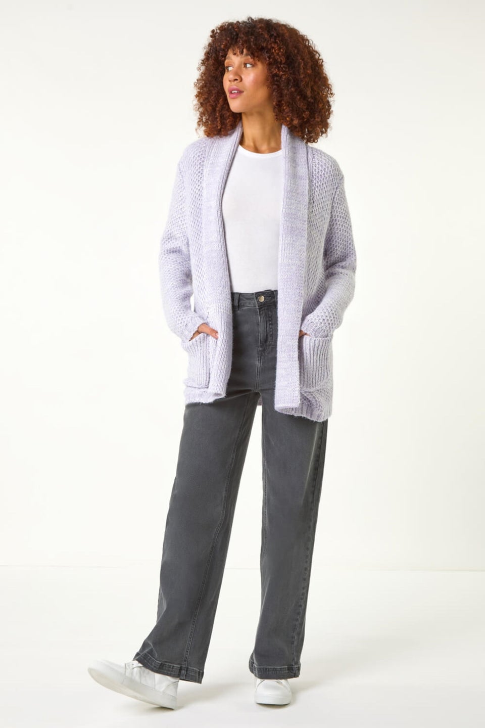 Roman Lavender Fluffy Textured Knit Cardigan