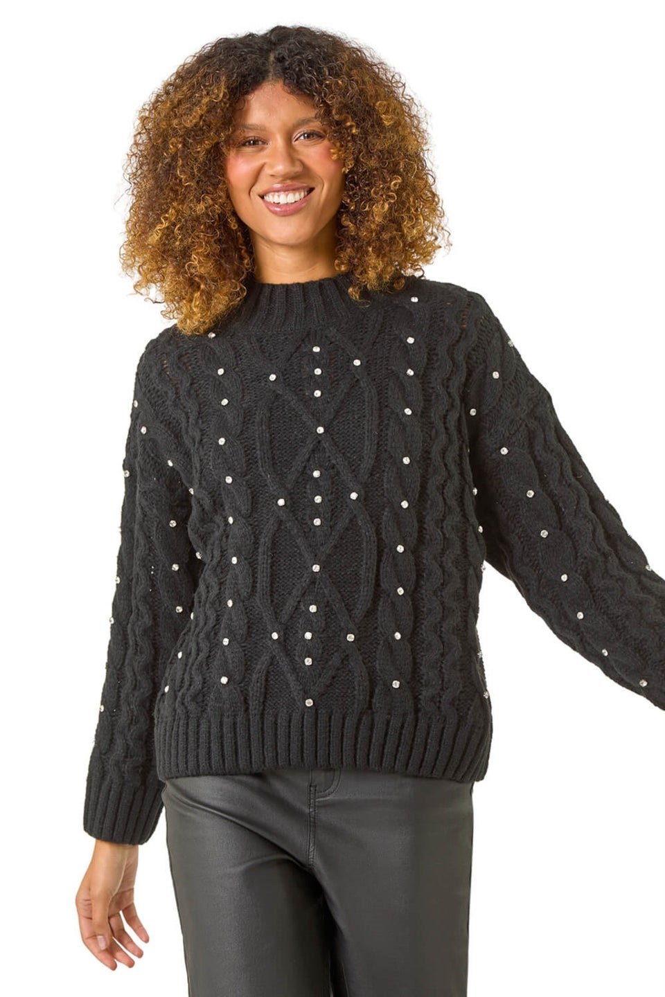 Roman Black Diamante Cable Knit Jumper