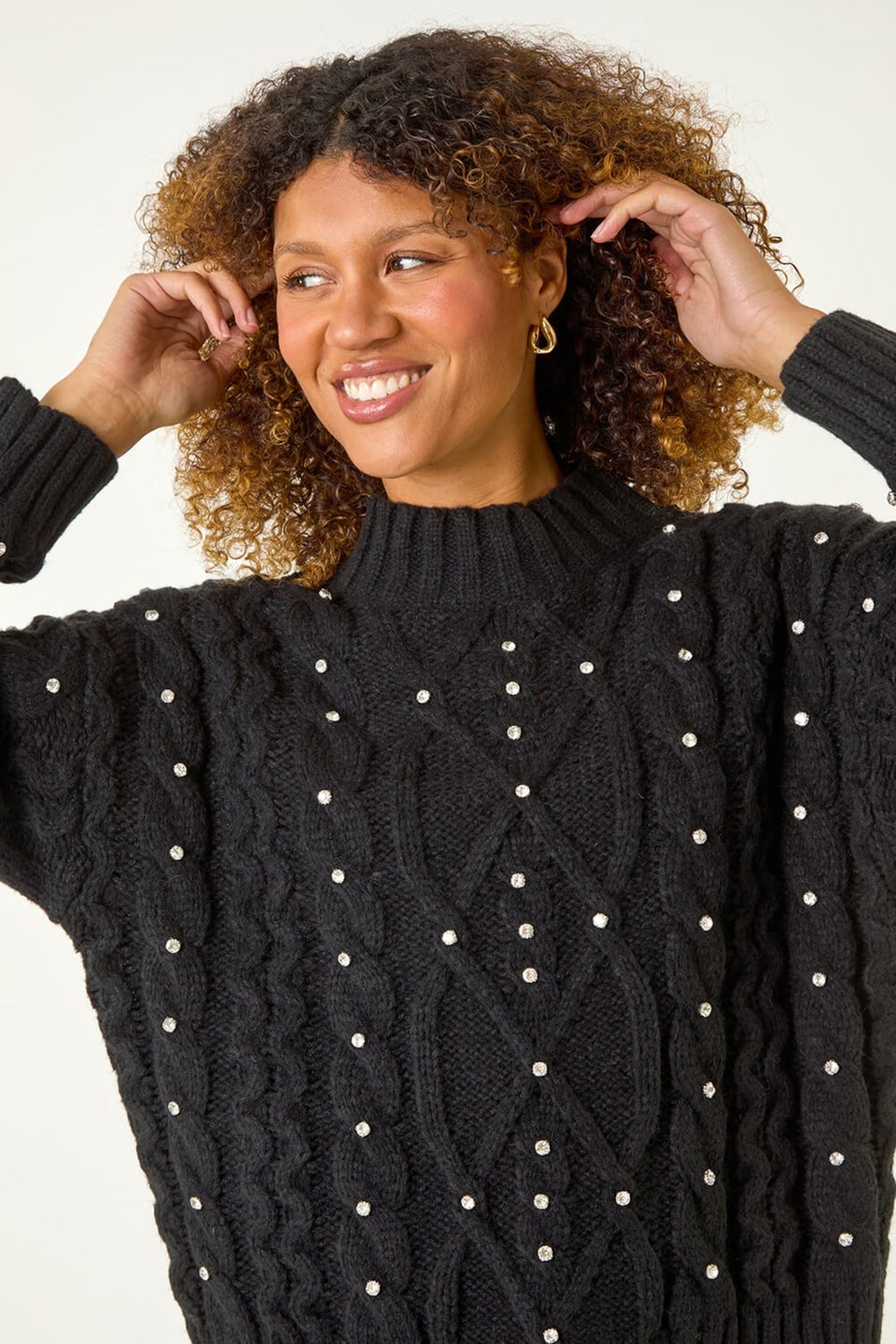 Roman Black Diamante Cable Knit Jumper