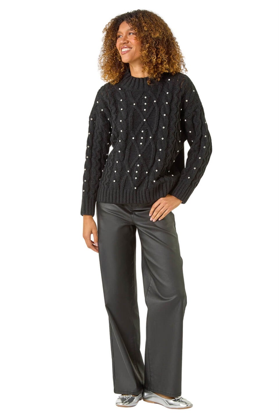Roman Black Diamante Cable Knit Jumper