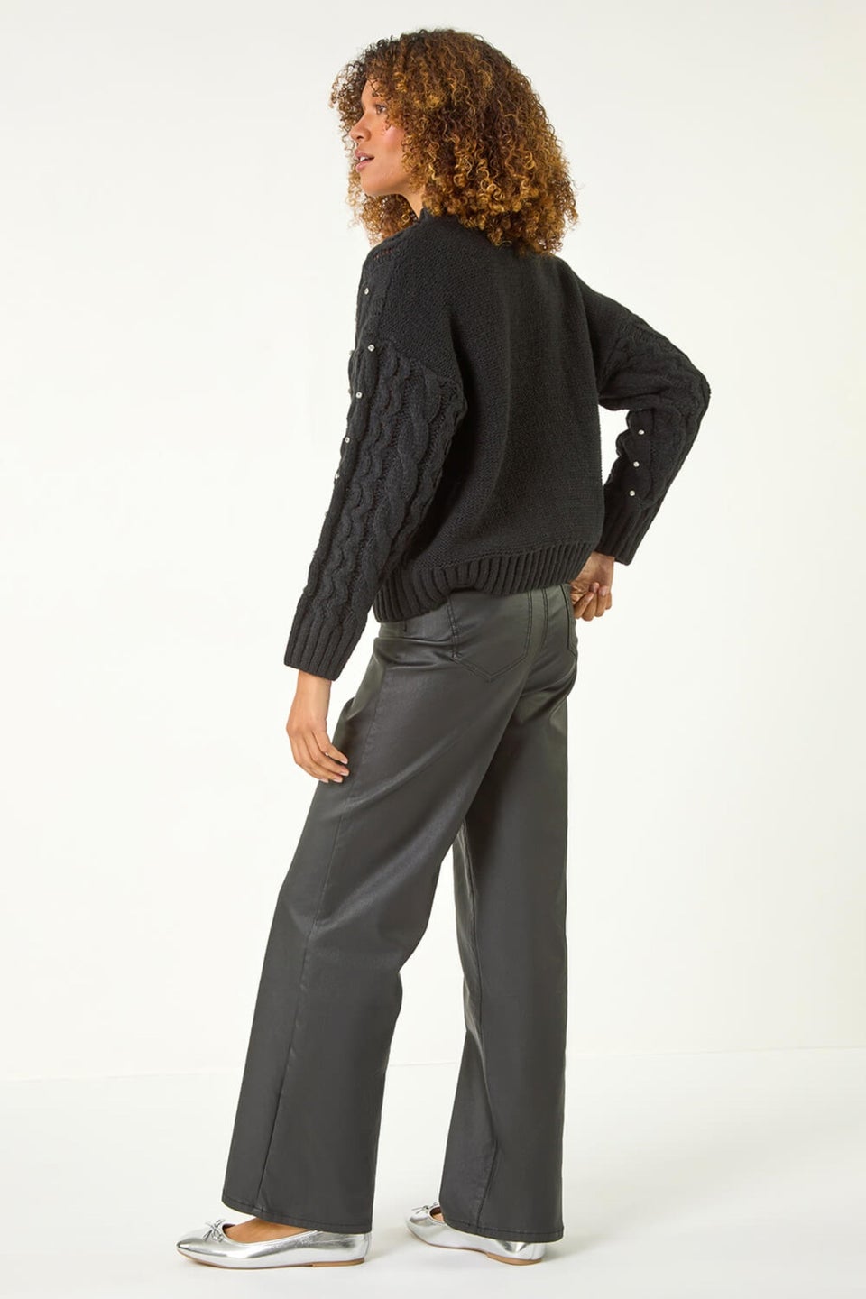 Roman Black Diamante Cable Knit Jumper