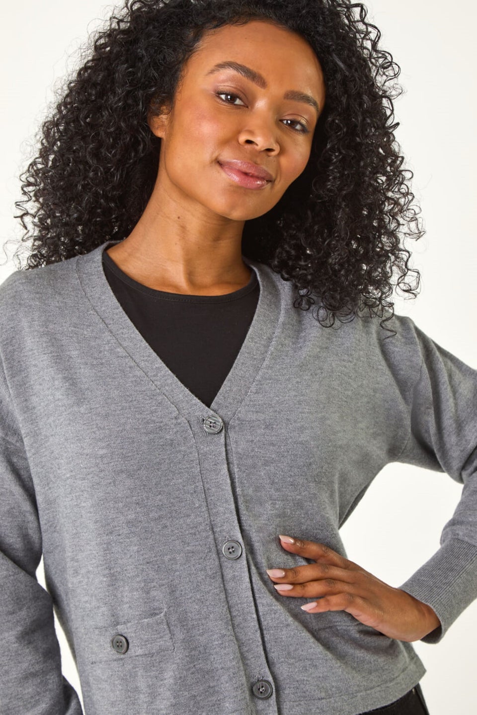 Roman Grey Petite Buttoned Knit Cardigan