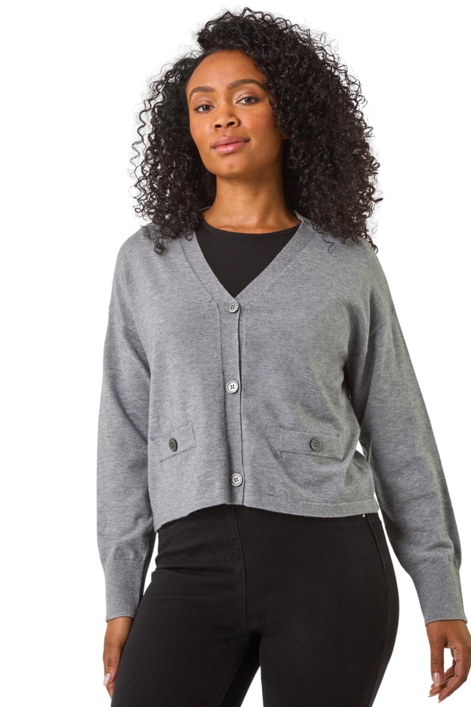 Roman Grey Petite Buttoned Knit Cardigan
