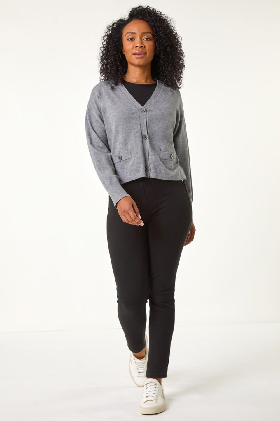 Roman Grey Petite Buttoned Knit Cardigan