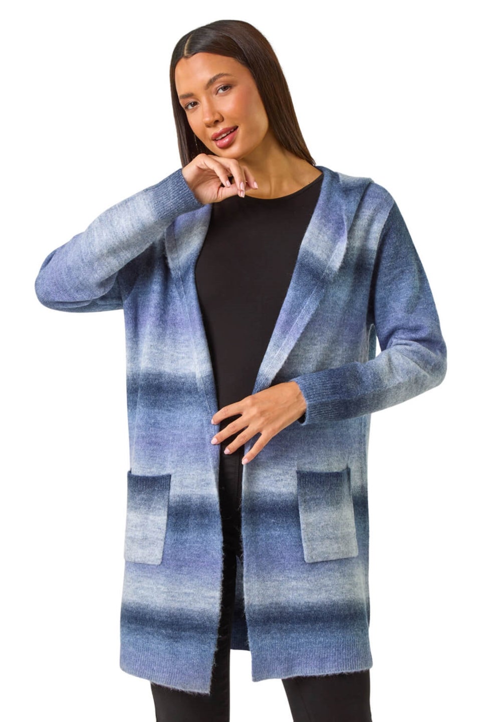 Roman Blue Spacedye Hooded Cardigan