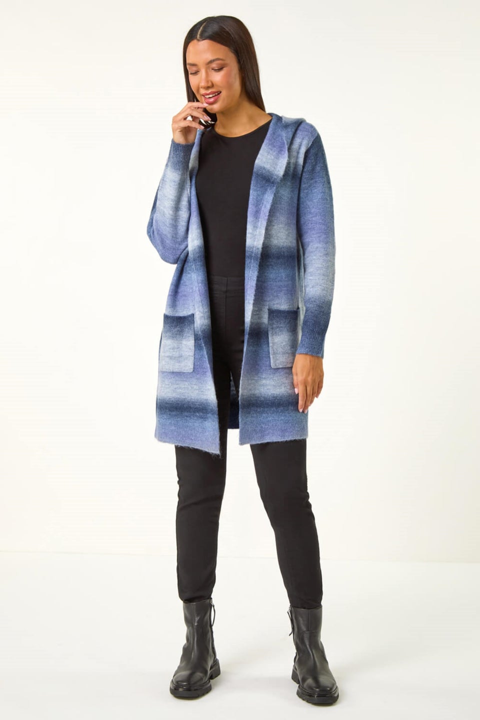 Roman Blue Spacedye Hooded Cardigan