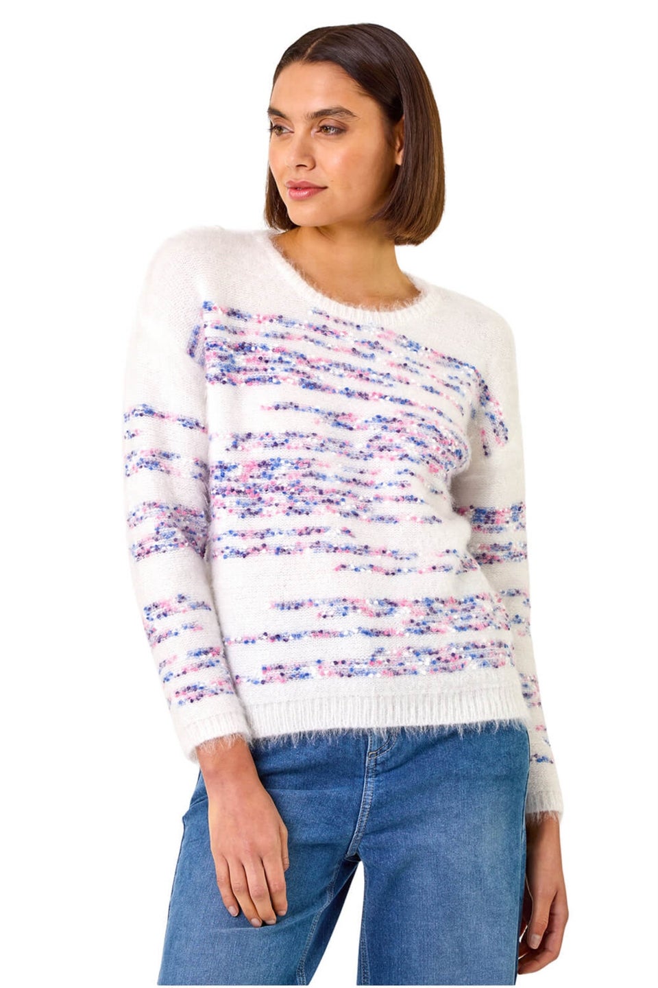 Roman Ivory Space Dye Fluffy Knit Jumper