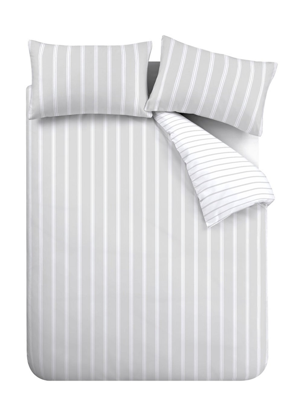 Bianca Fine Linens Ashford Stripe 200 Thread Count Cotton Percale Reversible King Duvet Cover Set Silver Grey