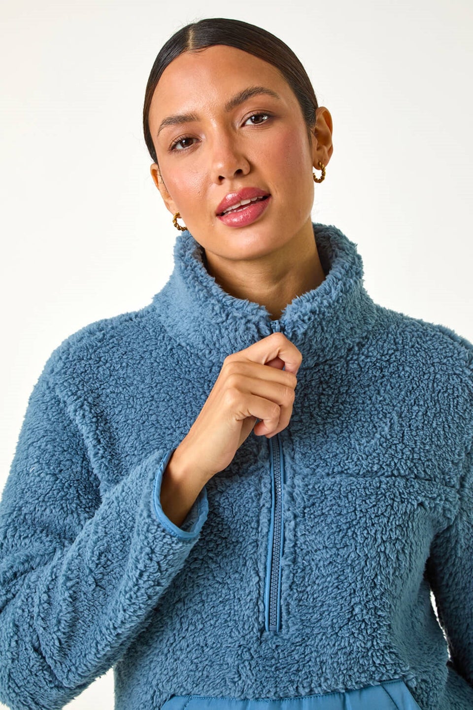 Roman Denim Funnel Neck Half Zip Fleece Jacket