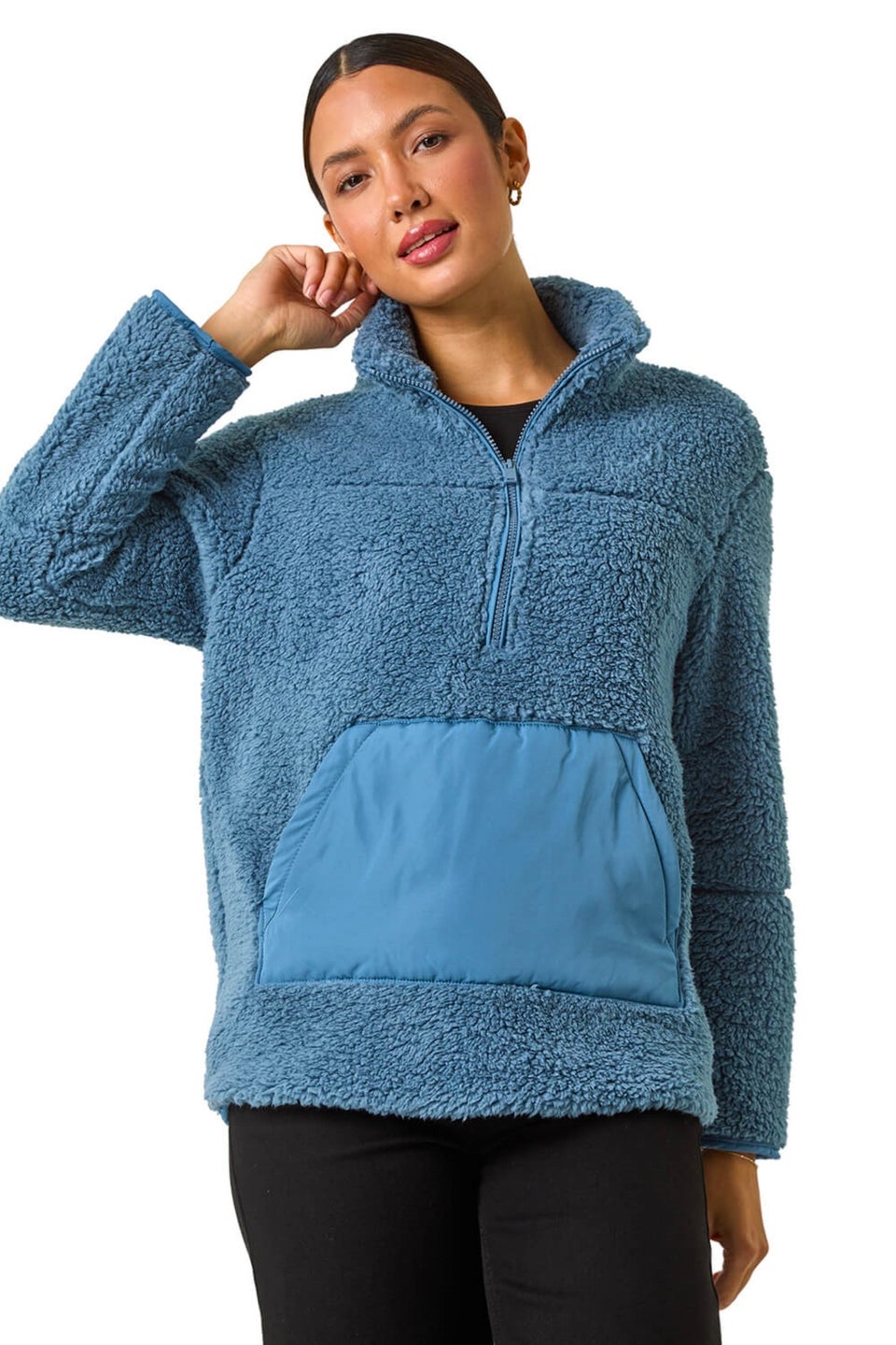 Roman Denim Funnel Neck Half Zip Fleece Jacket