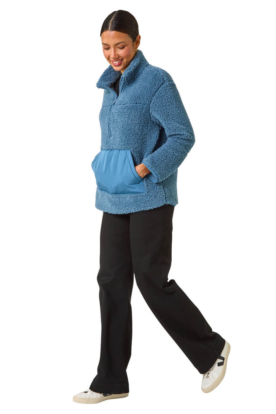 Roman Denim Funnel Neck Half Zip Fleece Jacket