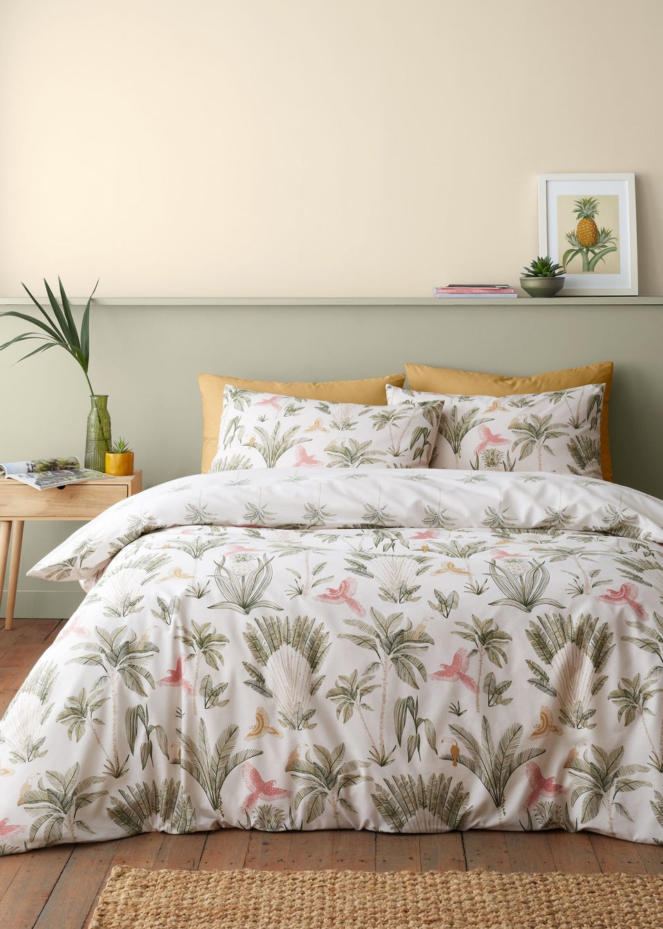Catherine Lansfield Paradiso Palm Reversible King Duvet Cover Set Natural