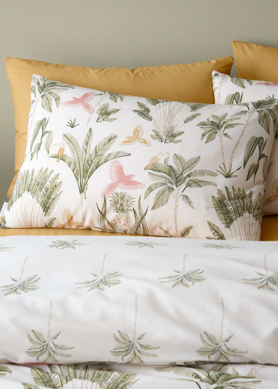 Catherine Lansfield Paradiso Palm Reversible King Duvet Cover Set Natural