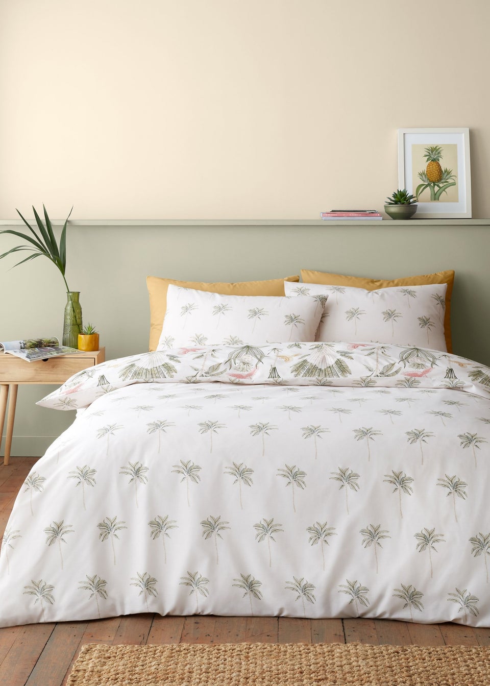 Catherine Lansfield Paradiso Palm Reversible King Duvet Cover Set Natural