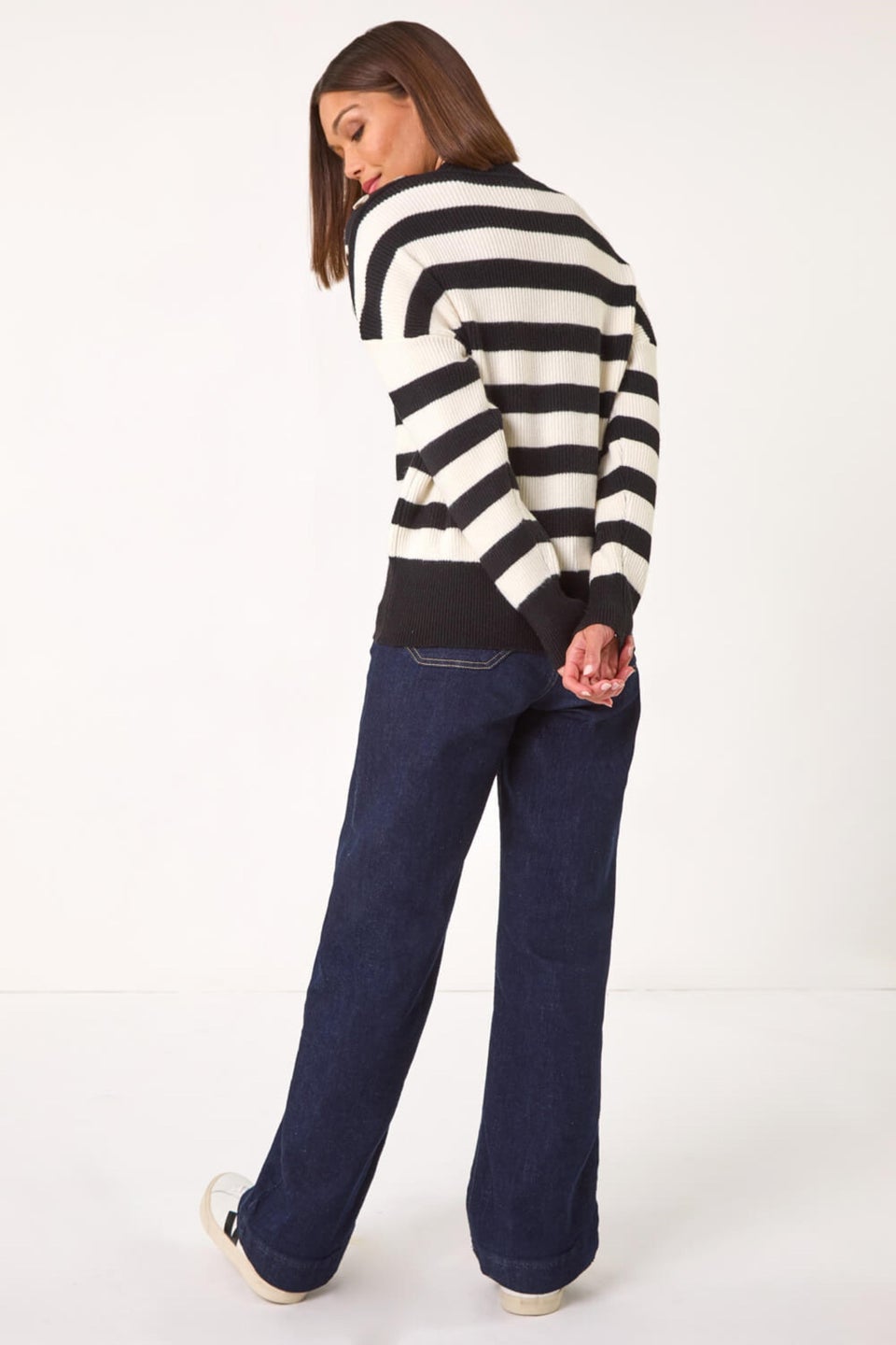 Roman Black Button Shoulder Stripe Knit Jumper