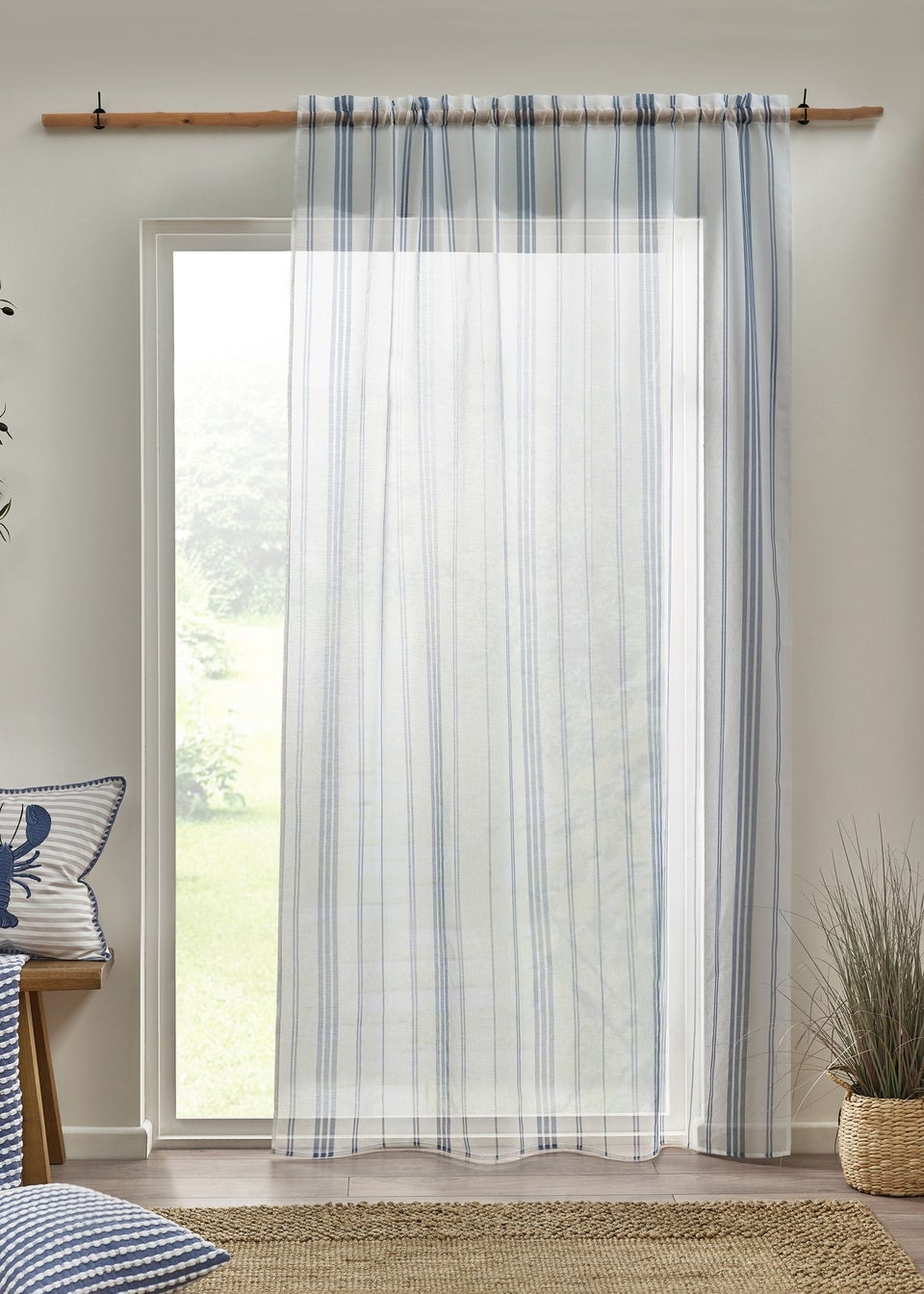 Catherine Lansfield Harbour Stripe  lot Top Voile Curtain Panel