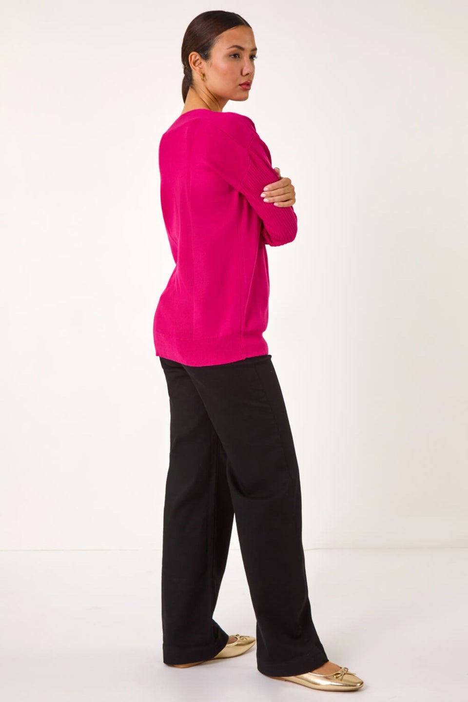 Roman Rose Slash Neck Button Detail Knit Jumper