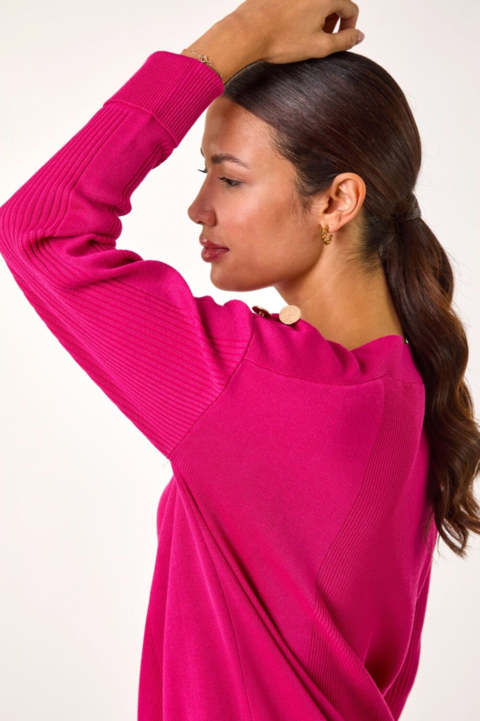 Roman Rose Slash Neck Button Detail Knit Jumper
