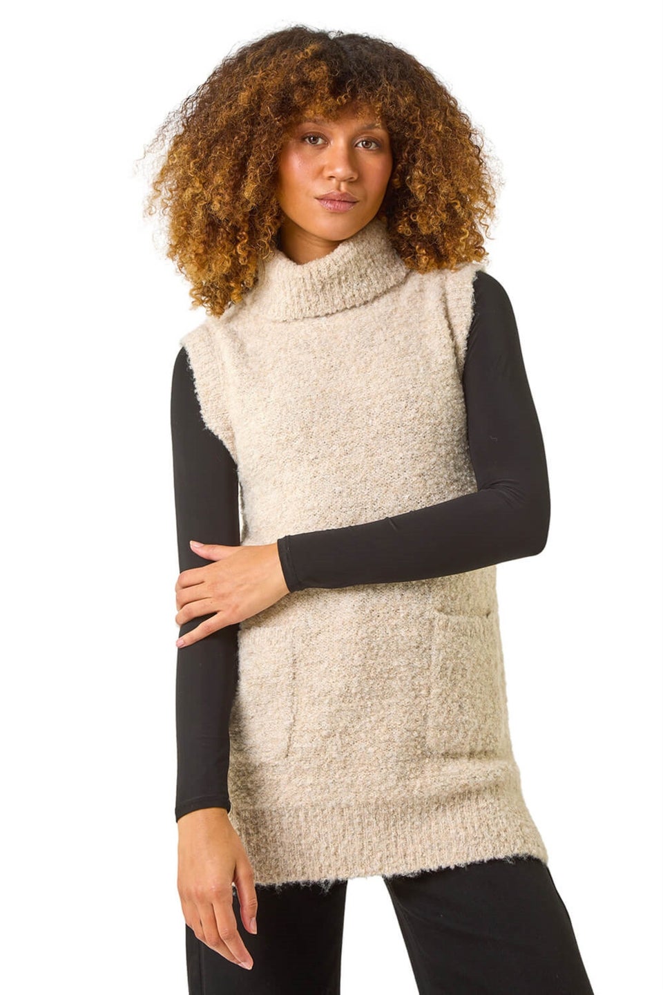 Roman Natural Boucle Pocket Sleeveless Knit Jumper