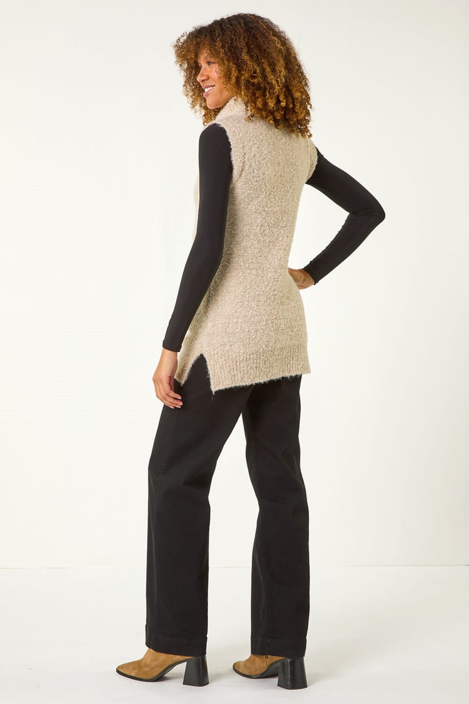 Roman Natural Boucle Pocket Sleeveless Knit Jumper