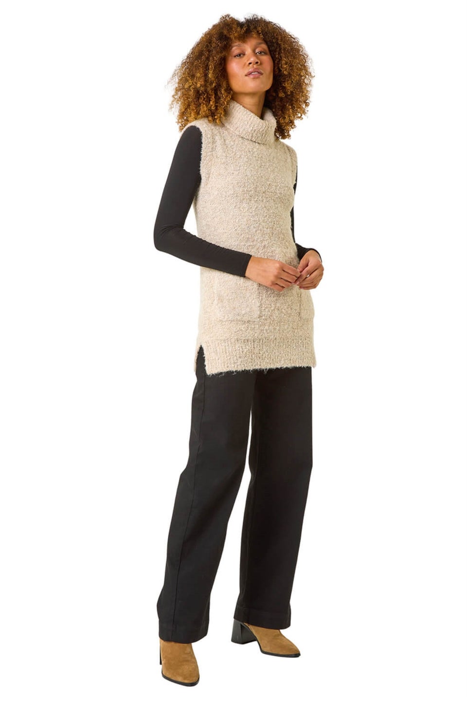 Roman Natural Boucle Pocket Sleeveless Knit Jumper