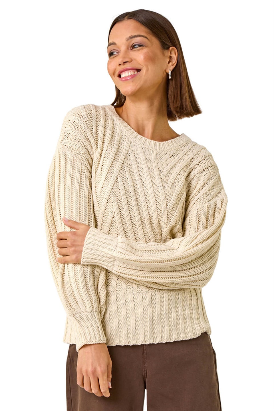 Roman Beige Crew Stitch Detail Jumper