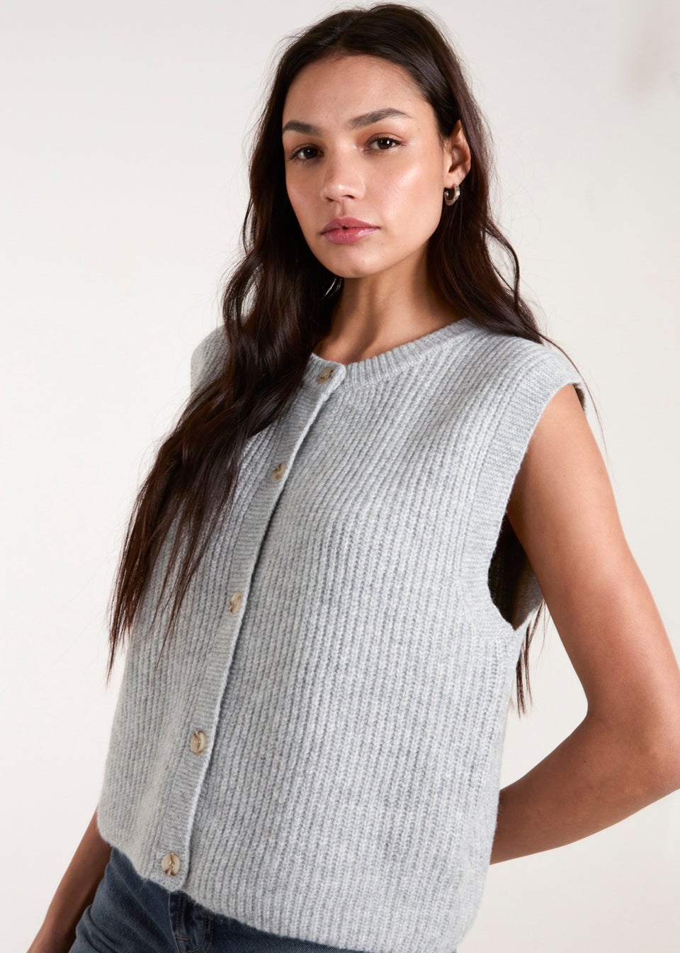 Blue Vanilla Grey Ribbed Knit Vest