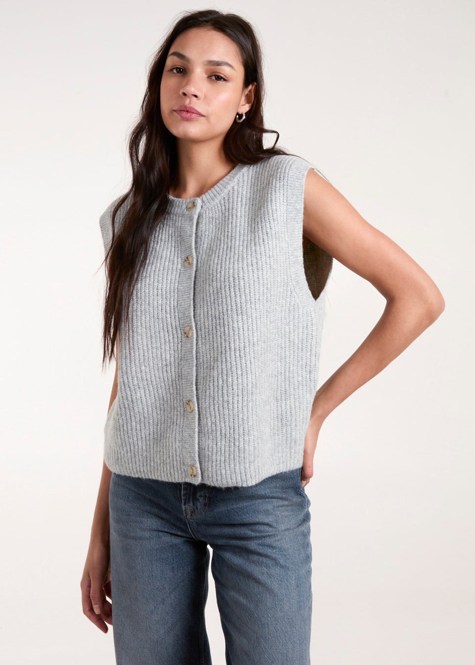 Blue Vanilla Grey Ribbed Knit Vest