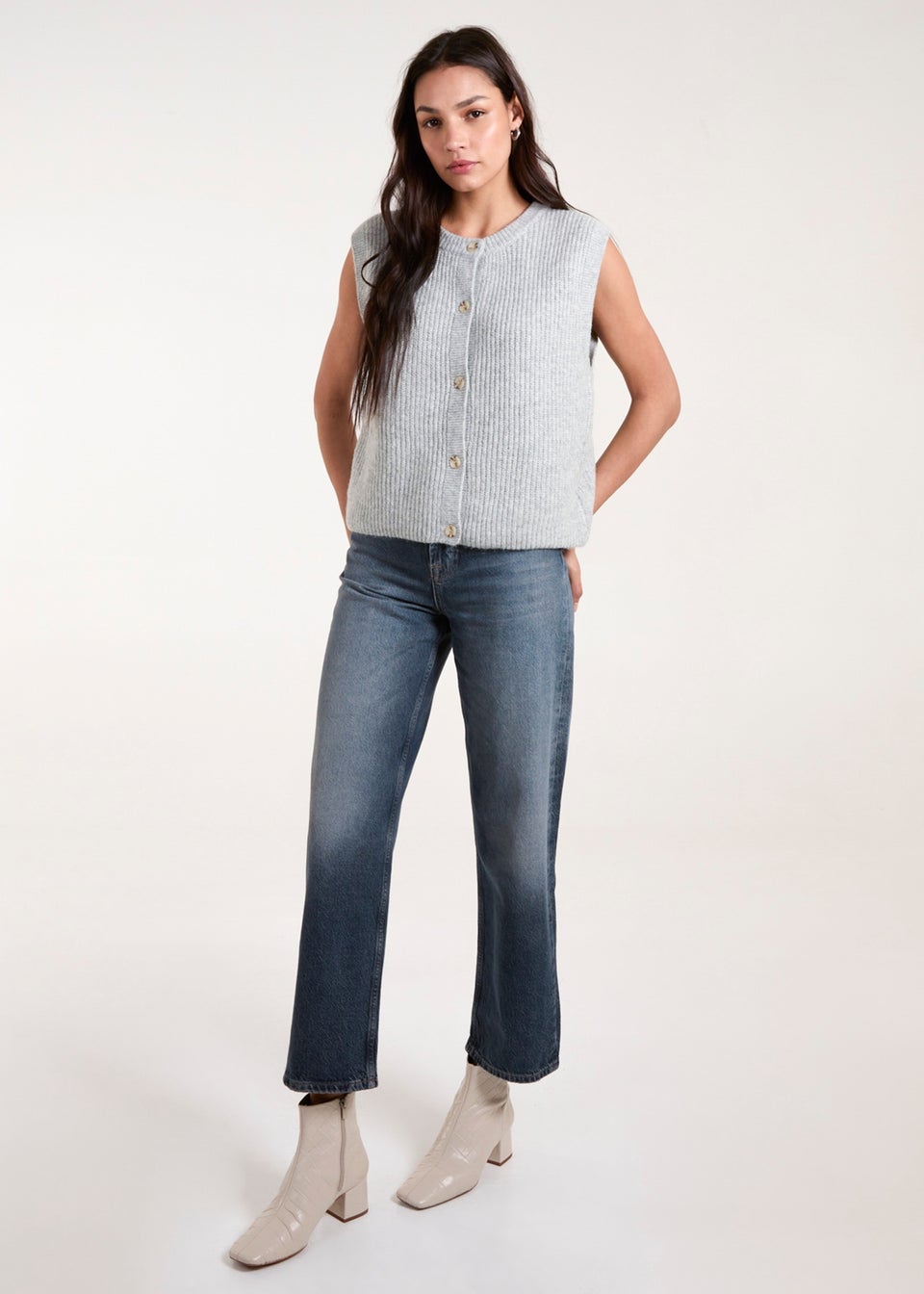 Blue Vanilla Grey Ribbed Knit Vest