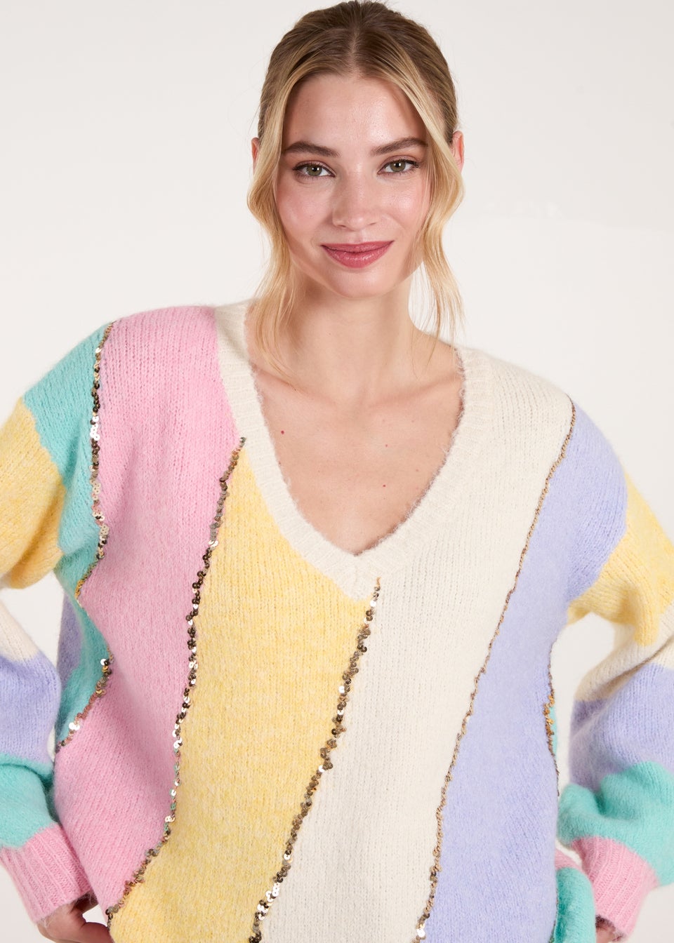 Blue Vanilla Multi Stripe Sequin Detailed Jumper