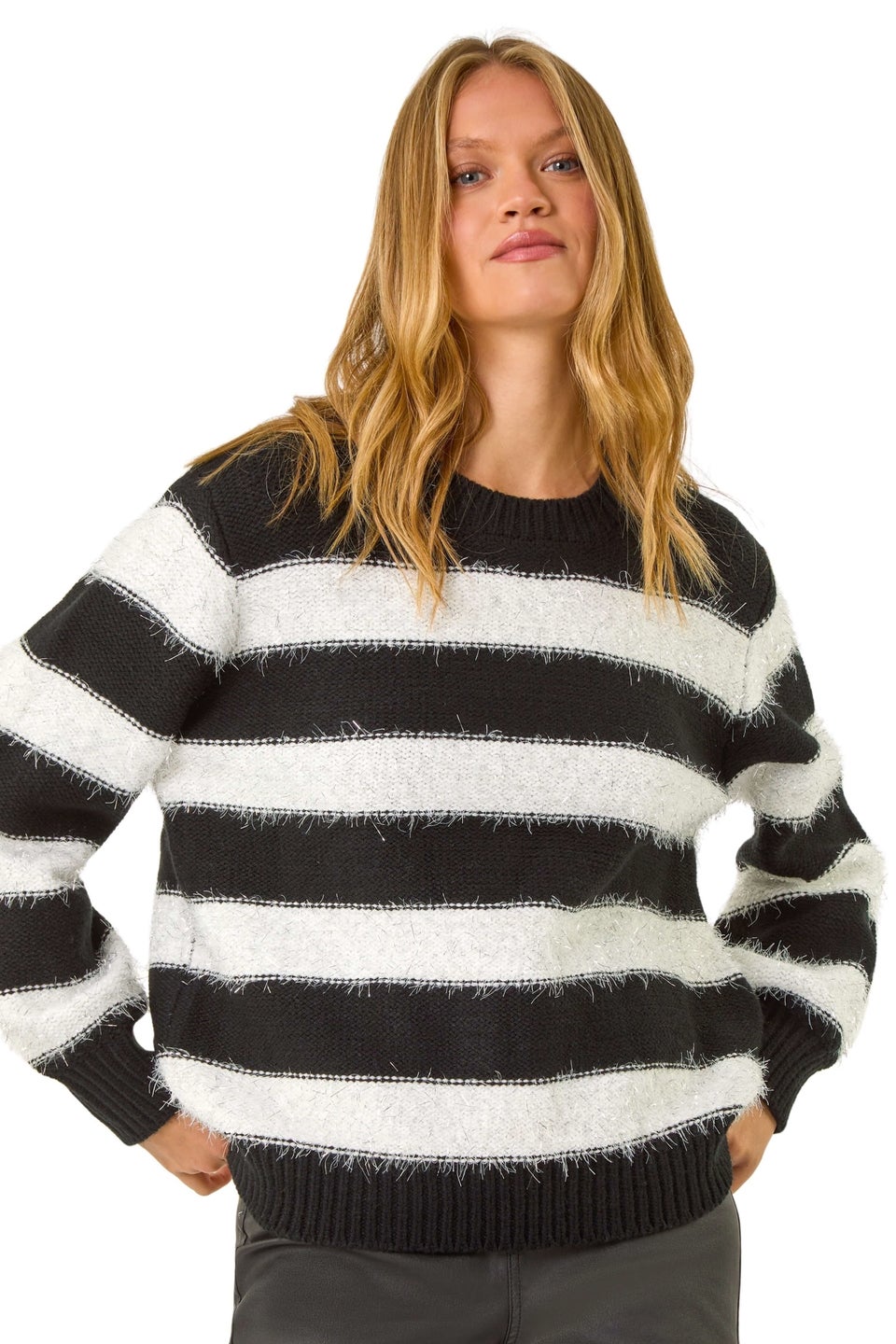 Roman Black Crew Neck Stripe Knit Jumper