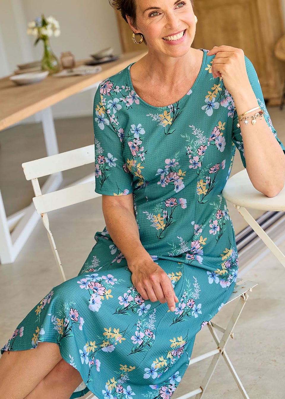 Cotton Traders Dark Green Textured Jersey Midi Dress