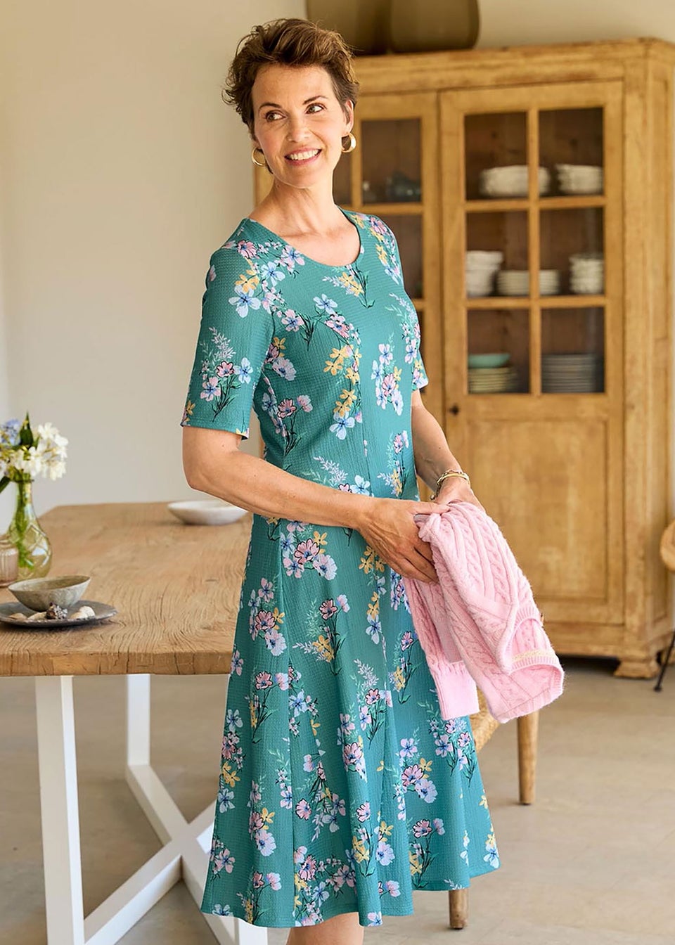 Cotton Traders Dark Green Textured Jersey Midi Dress