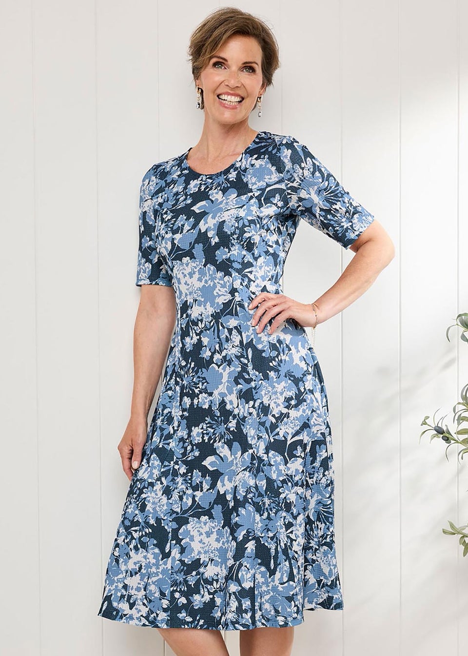 Cotton Traders Navy Textured Jersey Midi Dress