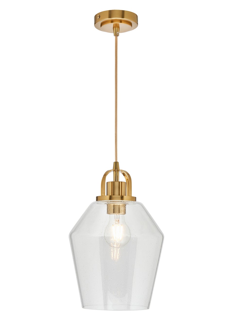 BHS Athea Brass & Bubble Glass 1 Light Pendant (40-136cm x 21cm)