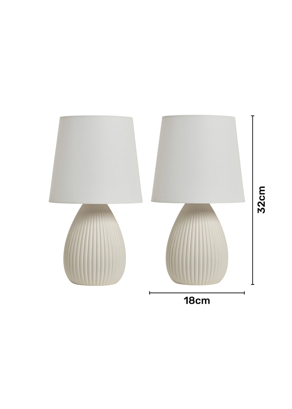 BHS Alder Teardrop Ceramic Table lamp TWIN PACK Cream (32cm x 18cm)