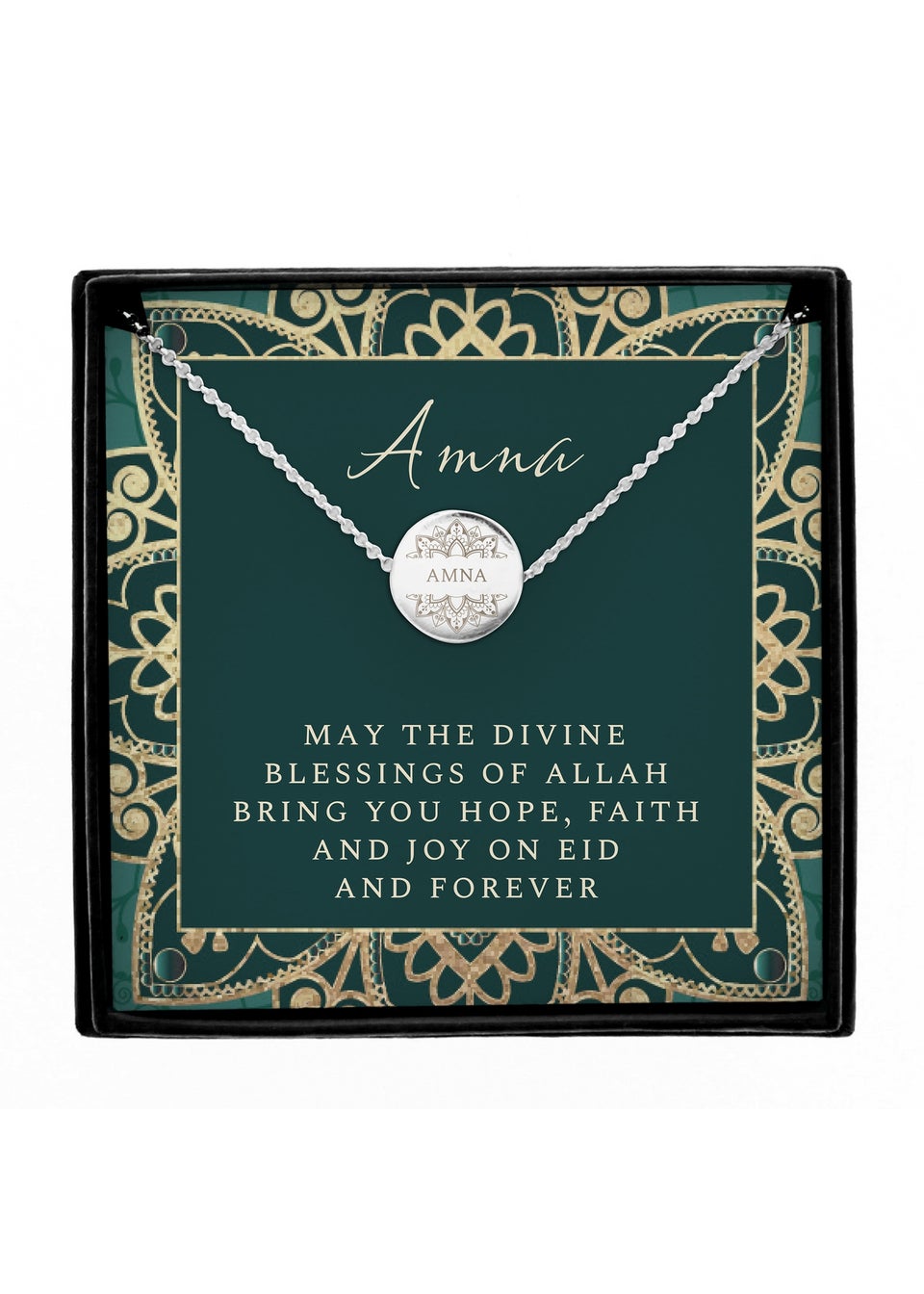 Personalised Memento Company Silver Sentiment Eid & Ramadan Disc Necklace Set