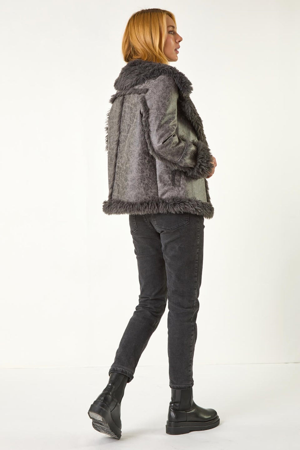 Dusk Grey Roman Faux Fur Aviator Jacket