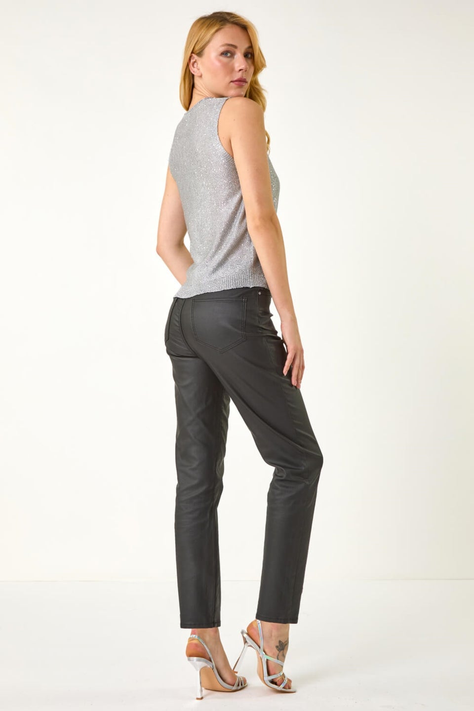 Dusk Silver Roman Metallic Cut Out Knitted Vest